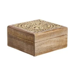 Truhe Mit Schnitzerei L 17 X B 17cm TREASURE In Hellbraun-Gold -Dekor Haus Geschäft butlers truhe mit schnitzerei l 17 x b 17cm treasure in hellbraun gold 3